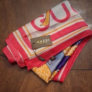 Gucci Multicolor Silk Scarf - Pink, Yellow, Purple, Blue